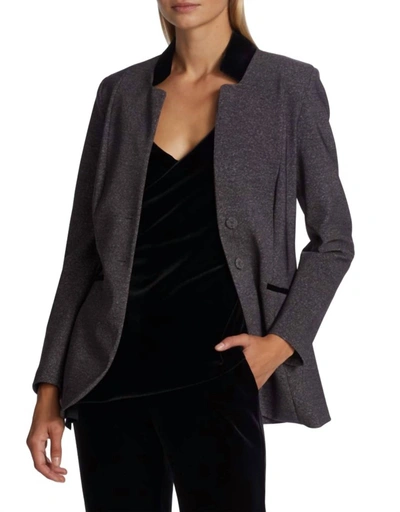 Shop Chiara Boni Maica Velvet-collar Jacket In Grey