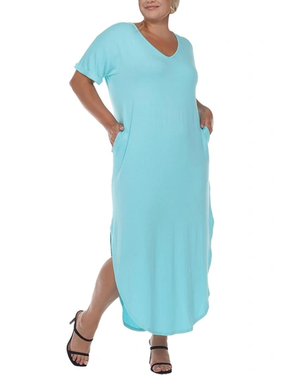 Shop White Mark Plus Womens V-neck Long T-shirt Dress In Blue