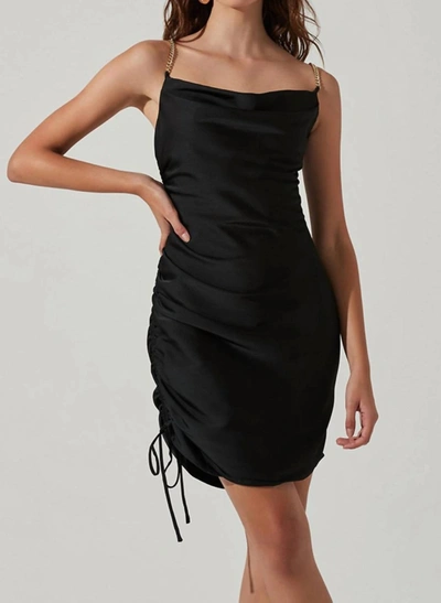 Shop Astr Trista Satin Rhinestone Strap Mini Dress In Black