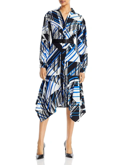 Shop Karl Lagerfeld Womens Geo Print Long Sleeve Shirtdress In Blue