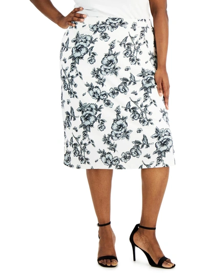Shop Kasper Plus Womens Floral Below Knee Midi Skirt In Multi