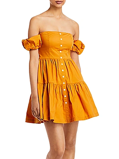 Shop Staud Elio Womens Tiered Off Shoulder Mini Dress In Gold