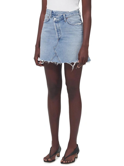 Shop Agolde Womens Raw Hem Mini Denim Skirt In Multi