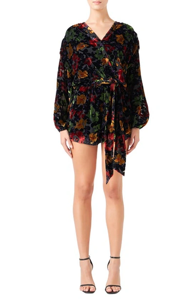 Shop Endless Rose Burnout Velvet Romper In Black