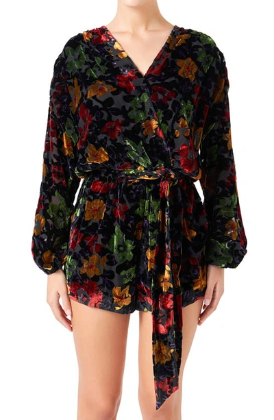 Shop Endless Rose Burnout Velvet Romper In Black