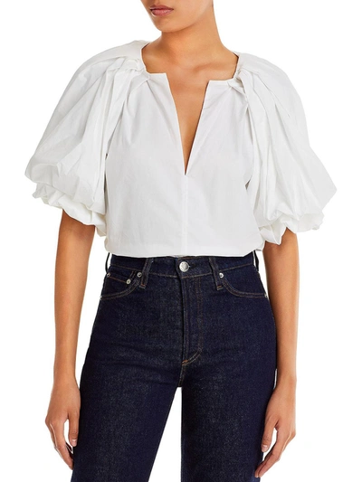 Shop A.l.c Cara Womens Puff Sleeves Split Neckline Blouse In White