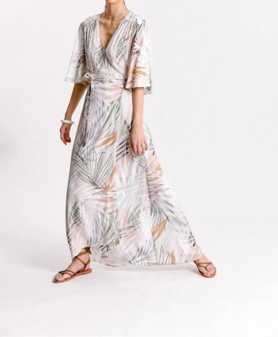 Shop Molly Bracken Printed Sunset Palm Wrap Dress In Beige Palm Beach In Multi