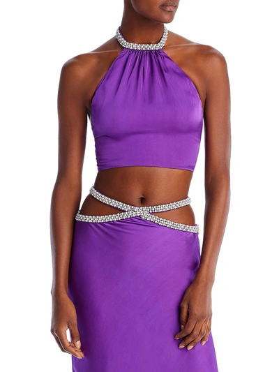 Shop Yaura Fife Womens Satin Embellished Cropped In Purple