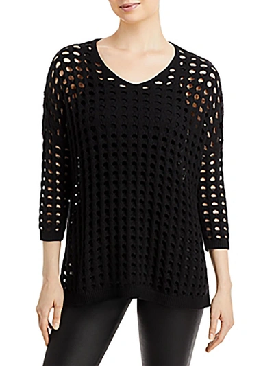 Shop Basics Womens Open Stitch V-neck Pullover Sweater In Black