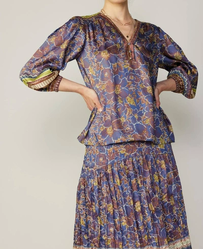 Shop Current Air Border Print Paisley Top In Blue/brown/multi
