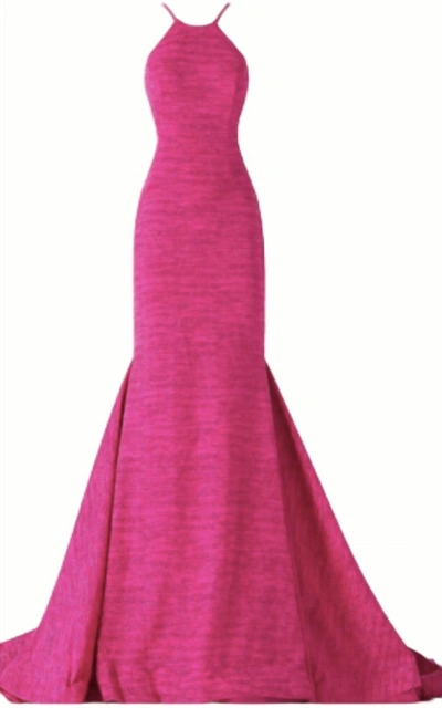 Shop Jovani Criss Cross Back Gown In Berry In Pink