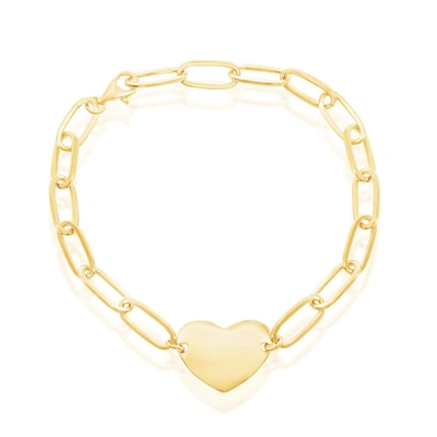 Simona Sterling Silver Or Gold Plated Over Sterling Silver Polished Heart Paperclip Bracelet In Gold