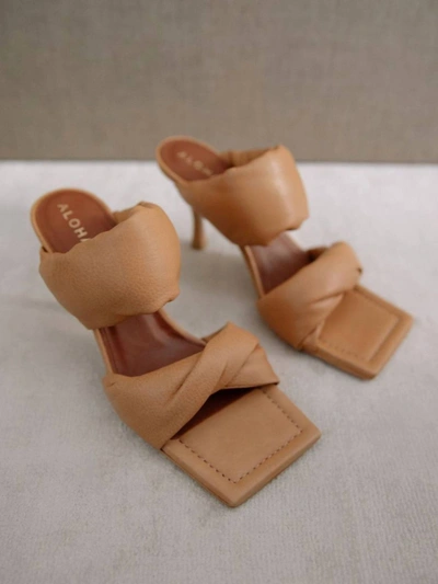 Shop Alohas Twist Strap Leather Mules In Camel In Brown