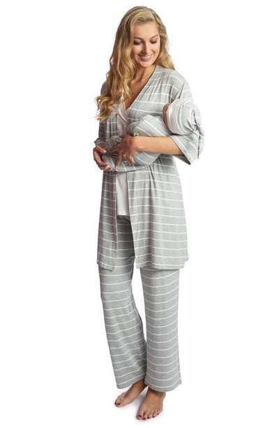 Shop Everly Grey Analise During & After 5-piece Maternity/nursing Sleep Set In Heather Grey