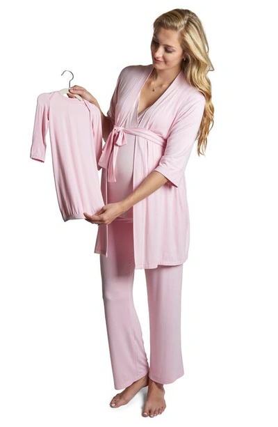 Shop Everly Grey Analise During & After 5-piece Maternity/nursing Sleep Set In Blush