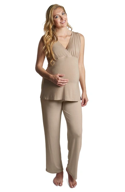 Shop Everly Grey Analise During & After 5-piece Maternity/nursing Sleep Set In Latte