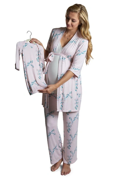 Shop Everly Grey Analise During & After 5-piece Maternity/nursing Sleep Set In Lily