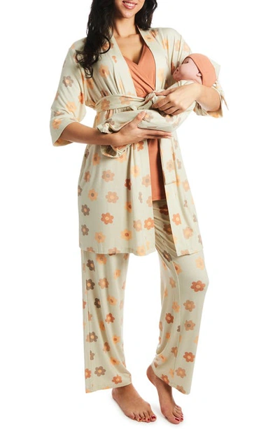 Shop Everly Grey Analise During & After 5-piece Maternity/nursing Sleep Set In Daisies