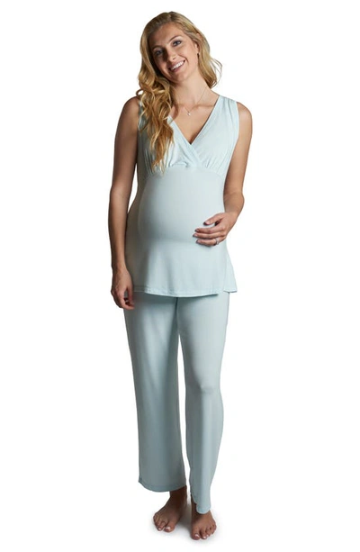 Shop Everly Grey Analise During & After 5-piece Maternity/nursing Sleep Set In Whispering Blue