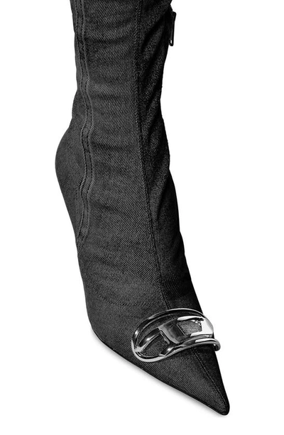 Shop Diesel Denim Pointed Toe Thigh High Boot In Black
