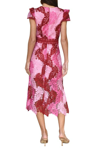 Shop Adelyn Rae Adeline Palm Lace Midi Dress In Red/ Pink