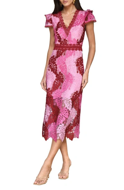 Shop Adelyn Rae Adeline Palm Lace Midi Dress In Red/ Pink