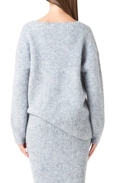 Shop Endless Rose Fuzzy V-neck Rib Sweater In Heather Grey