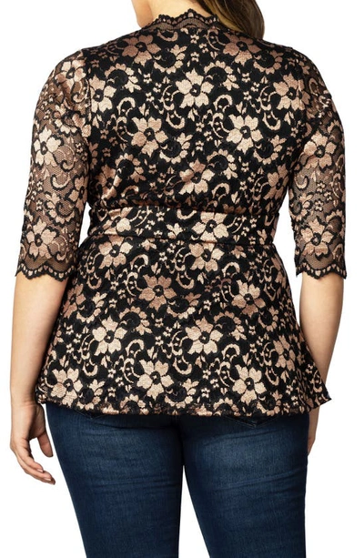 Kiyonna Luxe Lace Empire Waist Peplum Top In Black