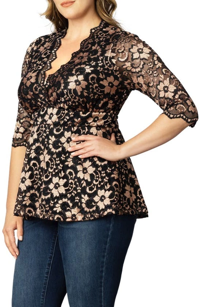 Kiyonna Luxe Lace Empire Waist Peplum Top In Black