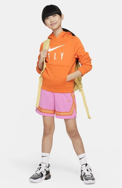 Shop Nike Kids' Thema-fit Basketball Hoodie In Safety Orange/ White