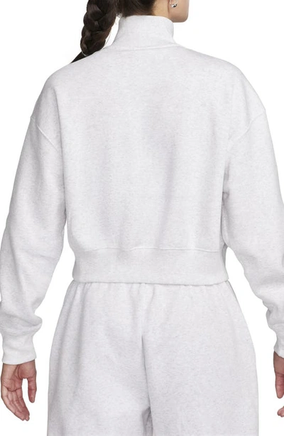 Shop Nike Sportswear Fleece Half Zip Crop Pullover In Birch Heather/ Sail