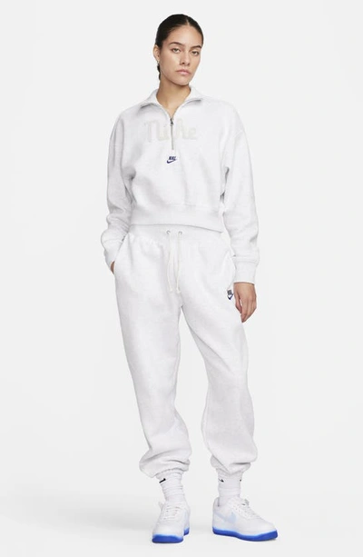 Shop Nike Sportswear Fleece Half Zip Crop Pullover In Birch Heather/ Sail