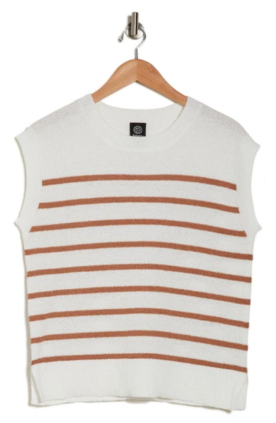 Shop Bobeau Stripe Sleeveless Sweater In Ivory/ Brown