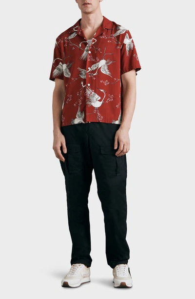 Shop Rag & Bone Avery Printed Short Sleeve Button-up Camp Shirt In Red Crane