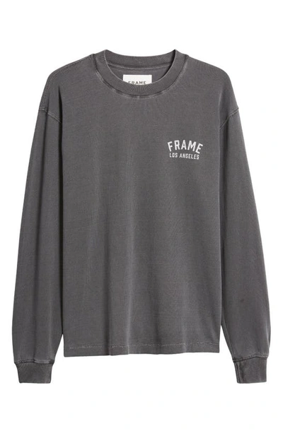 Shop Frame Vintage Logo Print Long Sleeve T-shirt In Washed Charcoal