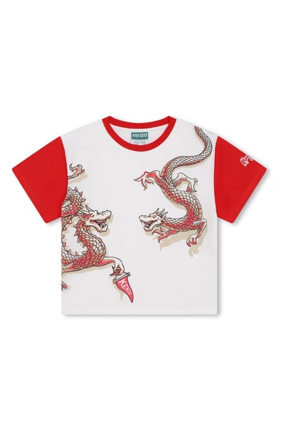 Shop Kenzo Kids' Colorblock Logo Dragon Print T-shirt In Ivory