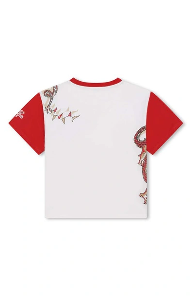 Shop Kenzo Kids' Colorblock Logo Dragon Print T-shirt In Ivory