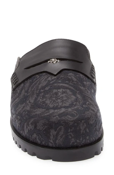 Shop Versace Floral Jacquard Penny Loafer Mule In 1b00e-black-ruthenium