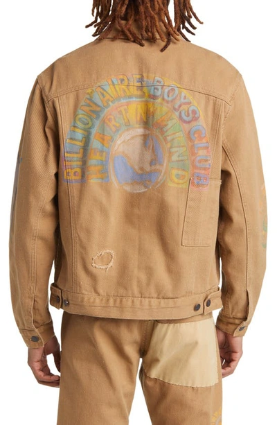 Shop Billionaire Boys Club Earth Cotton Denim Graphic Trucker Jacket In Latte
