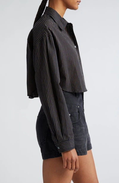 Shop Isabel Marant Étoile Eliora Stripe Crop Cotton Button-up Shirt In Black Midnight
