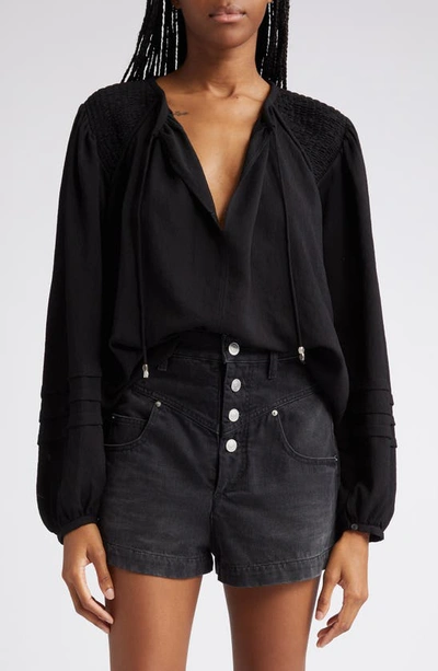 Shop Isabel Marant Étoile Lamaya Smocked Shoulder Top In Black