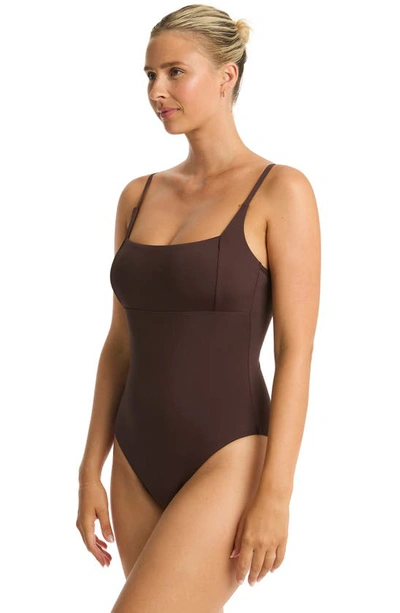 Shop Sea Level Infinity Square Neck One-piece Swimsuit In Cocoa