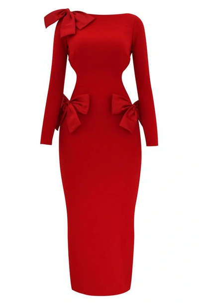 Shop House Of Cb Lavele Long Sleeve Crepe Dress In True Red
