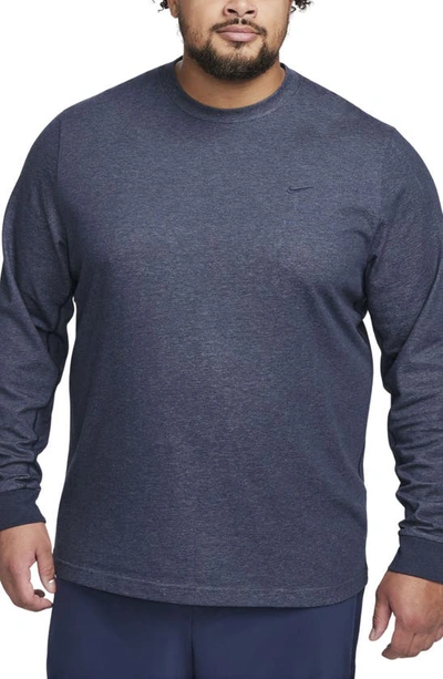 Shop Nike Dri-fit Primary Long Sleeve T-shirt In Obsidian Heather/ Heather