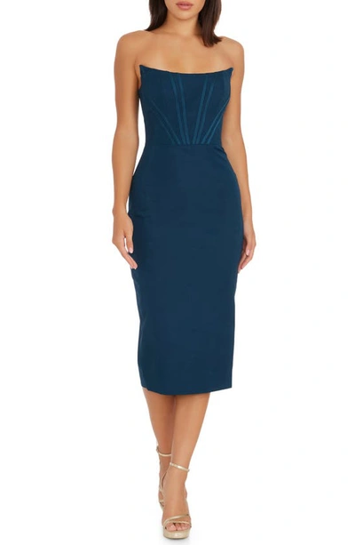 Shop Dress The Population Cosette Strapless Corset Dress In Peacock Blue