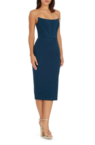 Dress The Population Cosette Strapless Corset Dress In Peacock Blue