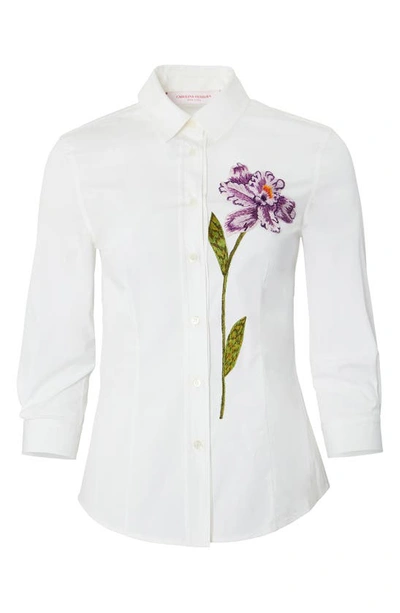 Shop Carolina Herrera Icon Embroidered Flower Cotton Button-up Shirt In White Multi