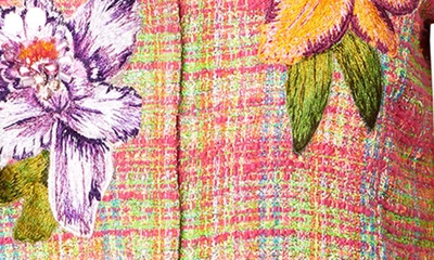 Shop Carolina Herrera Embroidered Floral Check Jacket In Ivory Multi-color