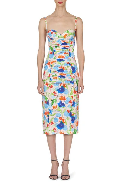 Shop Carolina Herrera Floral Ruched Cotton Midi Dress In Blush Multi