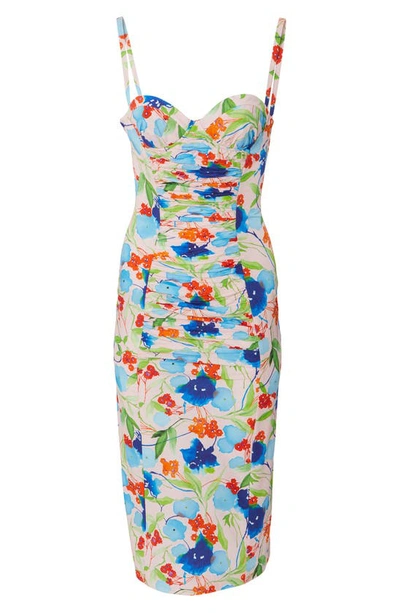 Shop Carolina Herrera Floral Ruched Cotton Midi Dress In Blush Multi
